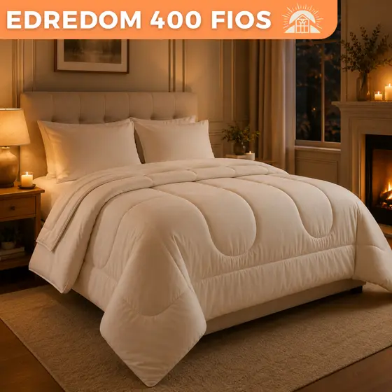 Edredom Toque de Algodão 400 Fios Dupla Face Solteiro Casal Queen King Antialérgico Grosso Para Inverno