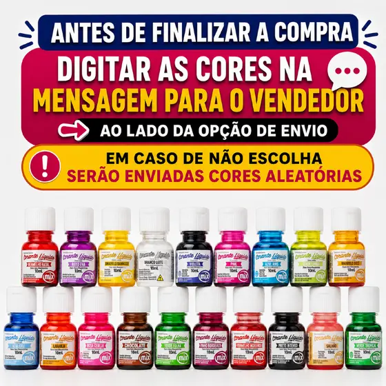 10un CORANTE LÍQUIDO ALIMENTÍCIO MIX 10ml DIVERSAS CORES