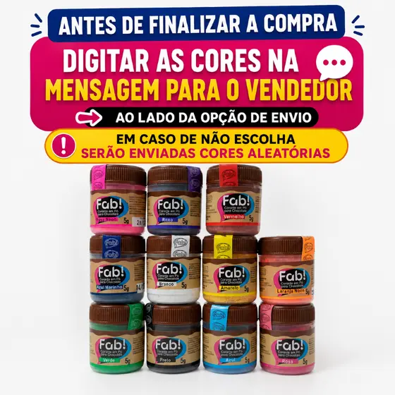 10un CORANTE EM PÓ PARA CHOCOLATE 5g CORES FAB!