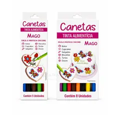KIT CONJUNTO CANETA MAGO PARA ALIMENTOS E PASTA AMERICANA - 5 CORES OU 8 CORES