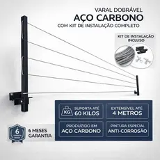 Varal Retrátil Dobrável De Parede em Aço Encapado Suporte Resistente Secar roupas - ENVIO IMEDIATO