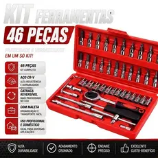KIT 46 Peças Jogo De Chave Catraca Caixa De Ferramentas Completa Reversível Soquetes Maleta Airer.br