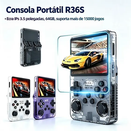 Console Portátil R36S + de 15.000 Jogos Vídeo Game 64g Linux Tela IPS 3.5 Polegadas a Pronta Entrega AIRER.BR