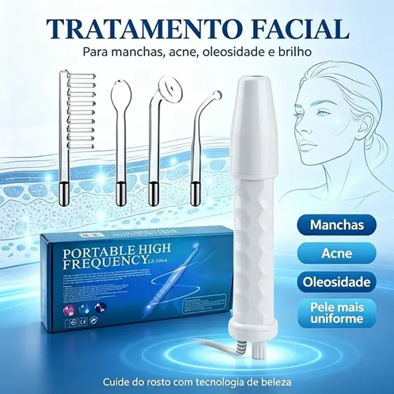 Aparelho Alta Frequência Portátil 4 Eletrodos – Ozônio Facial/Capilar