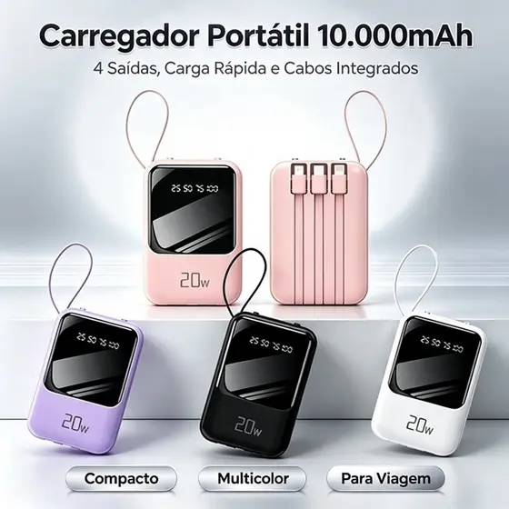 Carregador Portátil 10000mah con 4 cables de carga rápida Banco de energía digital LED-A6 AIRER.BR