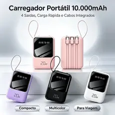 Carregador Portátil 10000mah con 4 cables de carga rápida Banco de energía digital LED-A6 AIRER.BR