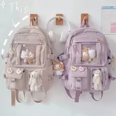 Mochila Feminina Escolar Passeio Resistente Coreano Grande Capacidade Impermeável com urso sem chaveiro