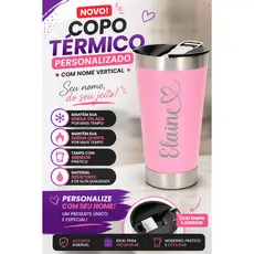 Copo Térmico Personalizado COM NOME VERTICAL 473ml com tampa e abridor.