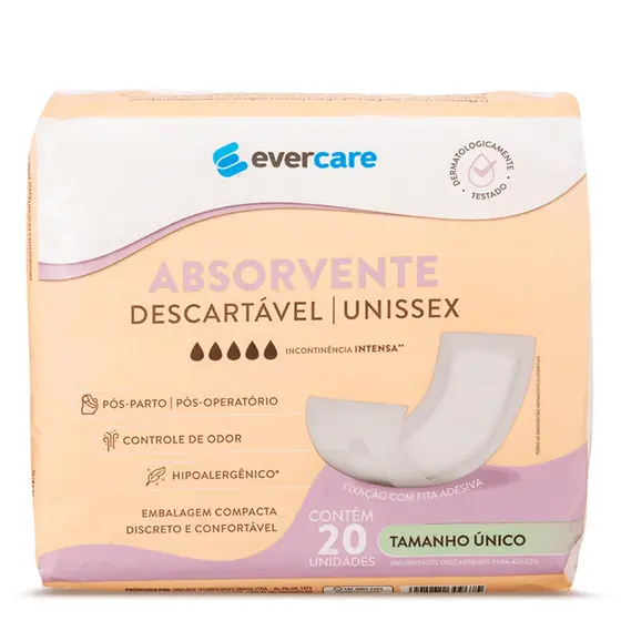 Absorvente Geriátrico Ever Care Unissex Incontinência Urinária Intenso Pacote 20 Unidades