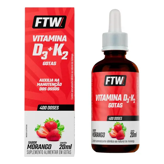 Vitamina D3 + K2 Gotas Sabor Morango - Ftw Morango