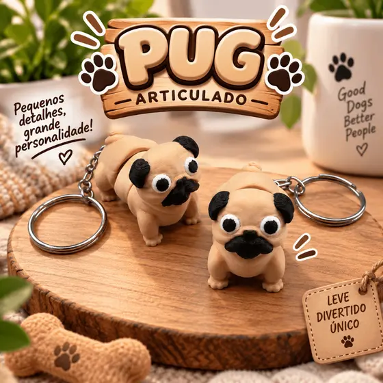 Chaveiro Pug Cachorro Articulado Fofo Pet Animal Lembrancinha Presente