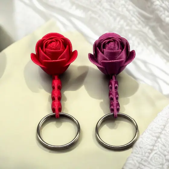 Chaveiro Flor Rosa Articulada 3D