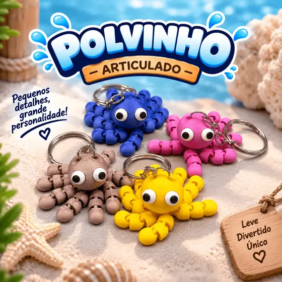 Chaveiro Polvo Articulado Fofo Mini Animal Marinho Colecionável Presente