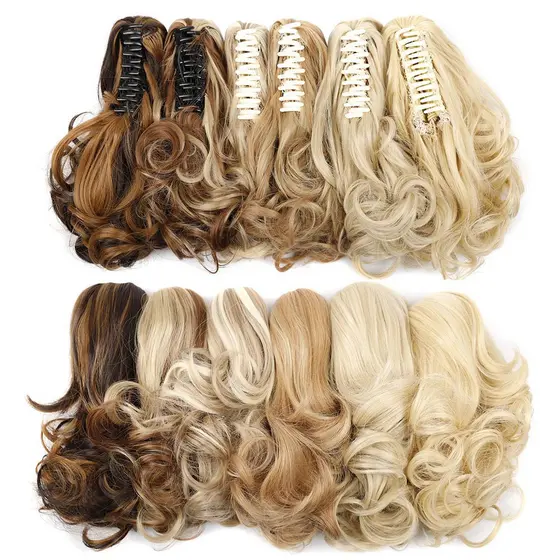 Aplique Cabelo Orgânico Rabo de Cavalo Ondulado Curto fio sem brilho com Piranha P59