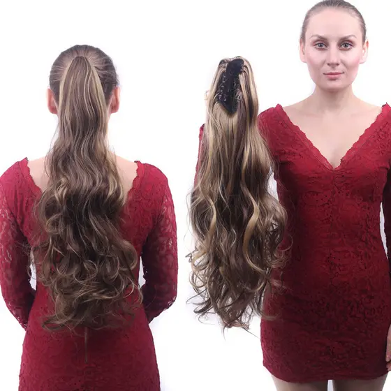 Aplique Cabelo Orgânico Rabo de Cavalo 55cm Liso Ondulado fio sem brilho com Piranha P006