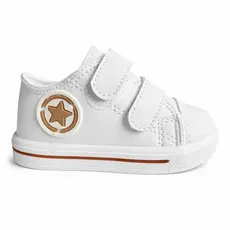 Tênis Bebê Bege Claro Com Velcro Duplo Star Estrela Confortável Antiderrapante Infantil
