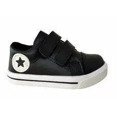 Tênis Bebê Preto Com Velcro Duplo Estrela Confortável Antiderrapante Casual Unissex