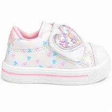 Tênis Bebê Menina Branco Corações Velcro Confortável Antiderrapante