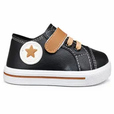 Tênis Bebê Preto Star Com Velcro Confortável Antiderrapante Infantil