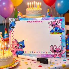 Lousa Mágica Personalizada STITCH Festa Infantil Lembrancinha + CANETA COM APAGADOR