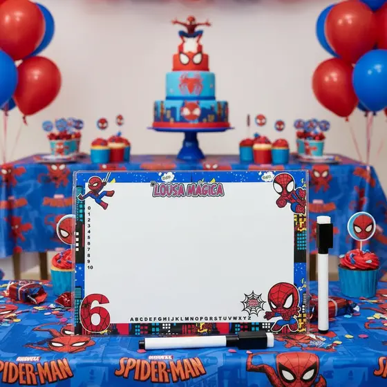 Lousa Mágica + Caneta Com Apagador Lembrancinha Festa Infantil Tema Homem Aranha
