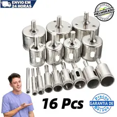 Kit 16 Brocas Diamantadas Serra Copo furar Vidro Granito Ceramica 6-50 mm kit ferramentas