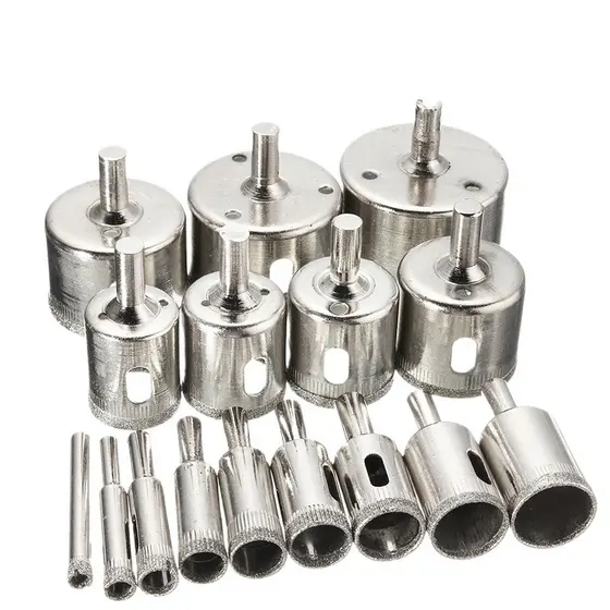 Kit 16 Brocas Diamantadas Serra Copo para Vidro Granito Cerâmica 6-50mm Acessórios Inclusos Ferramentas Profissionais