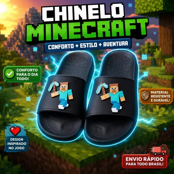 CHINELO NUVEM SLIDE MENINO PERSONAGEM GAMER  CASUAL E ESTILOSO