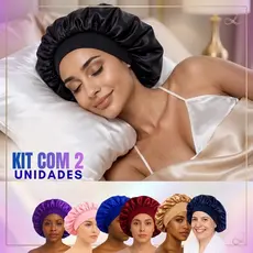 Kit com 2 Touca de Cetim com Faixa Confortável Proteção do Cabelo ao Dormir