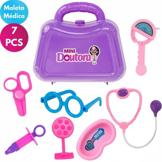Kit Médico Infantil Educativo com Maleta 7 Peças Brinquedo Interativo para Crianças