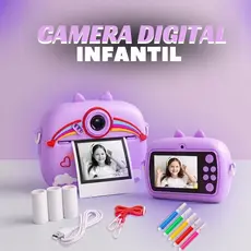 Câmera Digital Infantil com Impressão Instantânea com Papel e Canetinhas Coloridas Imprime na Hora