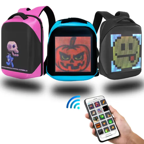 Mochila LED Bluetooth com Display Digital Personalizável – Presente Criativo p/ Tech Lovers