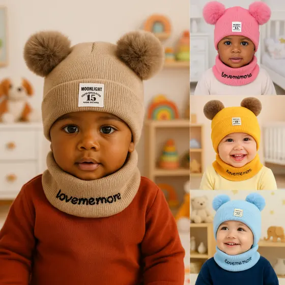 Conjunto Touca e Cachecol Bebê Menino e Menina 0-24 meses Super Macio 100% Algodão