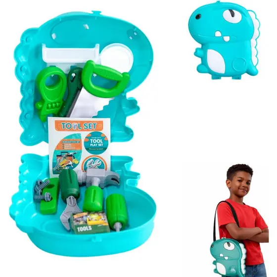 Maleta De Ferramentas Infantil Dinossauro 17 Peças Brinquedo Educativo Criativo Para Crianças