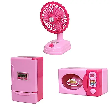Kit  com 3 Mini Utensílios Domésticos Infantil Rosa Brinquedo Educativo Cozinha Casa Completa