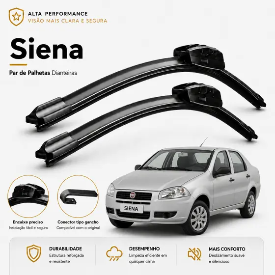 Par Palheta Limpador Parabrisa Fiat Siena 2001 a 2018 Encaixe Gancho Frete Grátis Full
