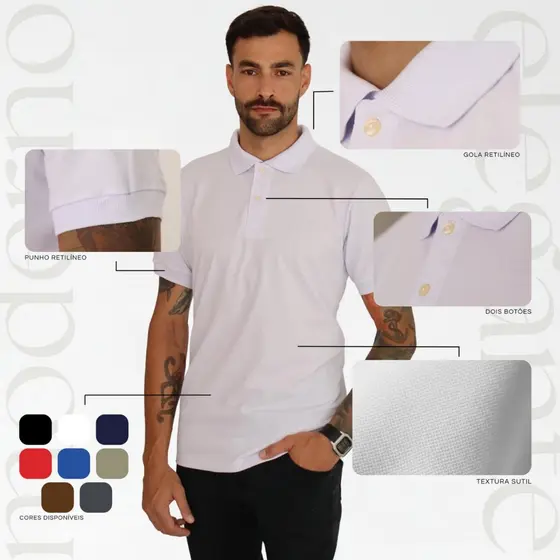 Camisa Polo Masculina Slim Fit Premium Piquet com Elastano - Casual Chic / CORES SORIDAS