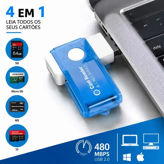 Pen drive Case Para Cartão De Memoria 4 IN 1 Leitor de Cartão de Memória 4 EM 1 Usb 2.0