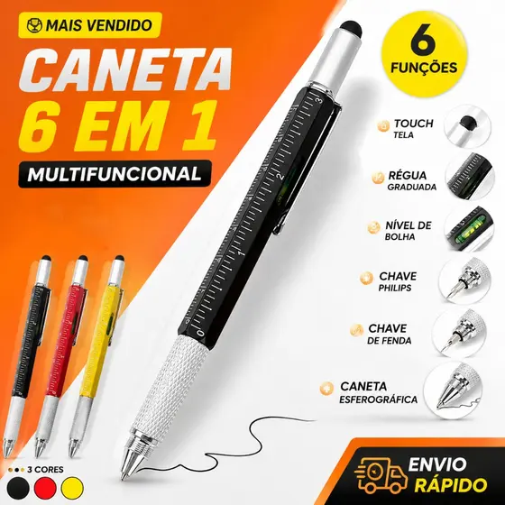 6 IN 1 Multifuncional Caneta Esferográfica com Horizontal Medição Ferramenta Chave De Fenda Régua Touch Pen Papelaria
