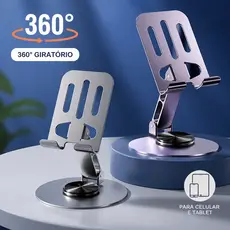 Suporte Alumínio de Mesa Base Rotatória Ajustável 360º Para Smartphones e Tablets