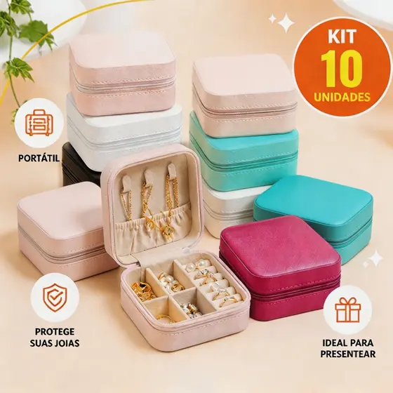 KIT 2/3/4/5/6/10 Porta Joias Portátil Mini Porta Joia com Divisões Brincos Colares caixa de armazenamento