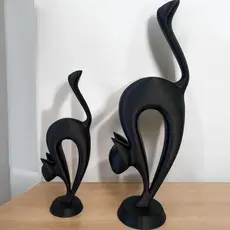 Conjunto 2 Gatos Pretos Decorativos Estilo Contemporaneo Esculturas Design Geometrico Minimalista para Estantes e Mesas