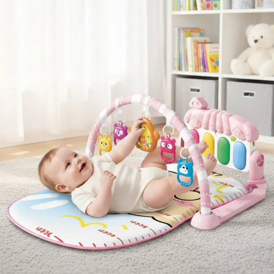 Tapete de Atividades Bebê Musical com Piano Interativo Rosa ou Azul