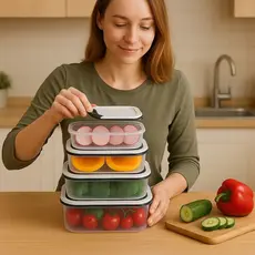 Conjunto 4 Potes Quadrados Plástico  Alimento Despensa Geladeira Cozinha Guarda Vasilha Recipiente