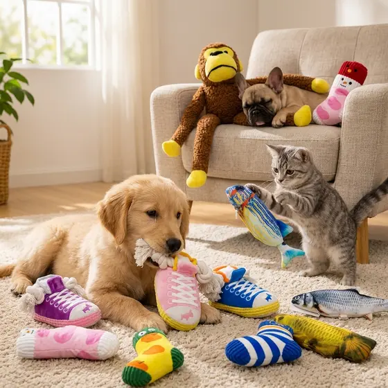Brinquedo Pet Interativo Pelúcia Com Apito Peixe Com Movimento Corda Tênis Macaco 4 Opções