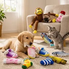 Brinquedo Pet Interativo Pelúcia Com Apito Peixe Com Movimento Corda Tênis Macaco 4 Opções