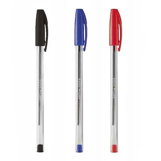kit 1/3/6 canetas esferográficas escolar ponta média prisma bazze preta / vermelha / azul 1.0mm