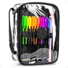 Estojo Escolar Necessaire Transparente Cores porta lápis 12 espaços
