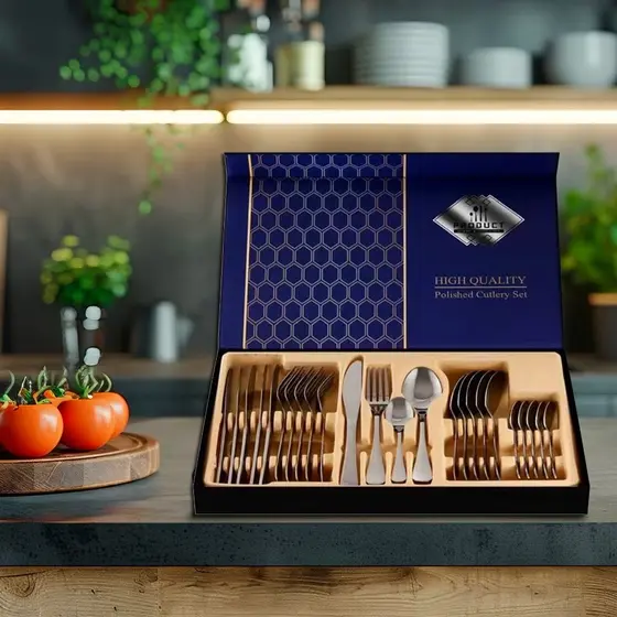 Faqueiro Kit de Talheres Com 24 Peças colheres, garfos, talheres portáteis de aço inoxidável