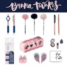 Kit Bruna Tavares Papelaria Caneta Lapiseira Estojo Marca Texto Corretivo Fita Lapis HB Fone